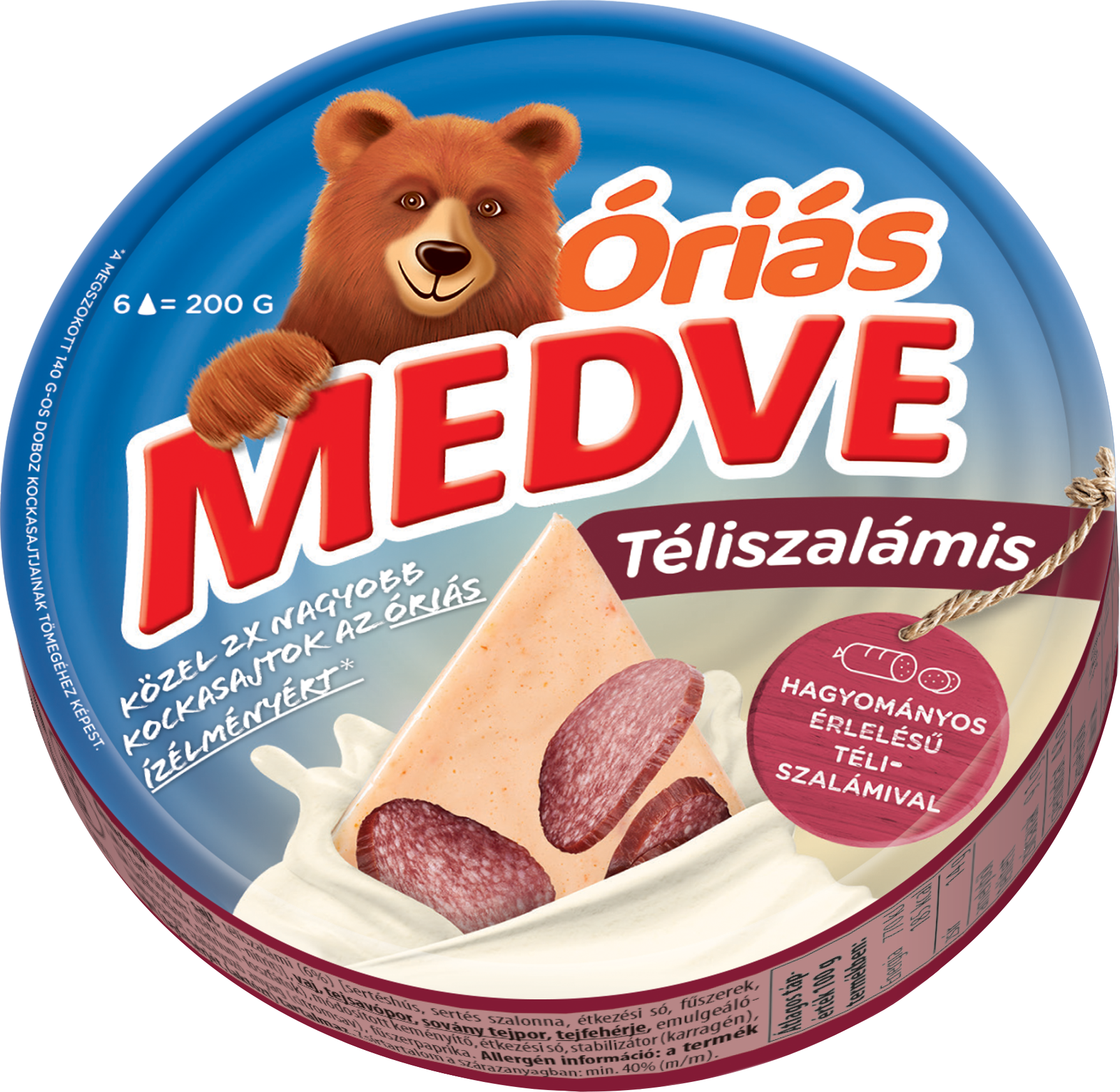 MEDVE ÓRIÁS SZALÁMIS DOBOZOS 200G kenhető, félzsíros ömlesztett sajt